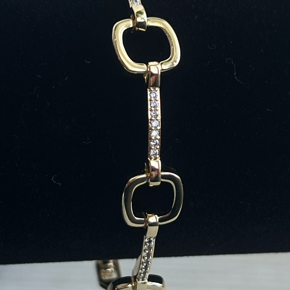 Gold squares with alternating Silver pavé Link Bracelet - Picture 2 of 3